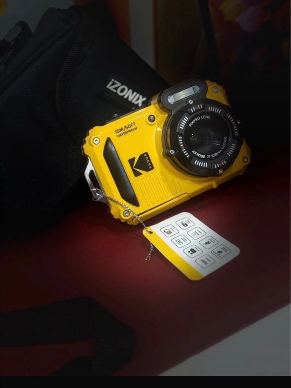 Kodak Yellow Rugged Waterproof Action Camera with Wide-Angle Lens